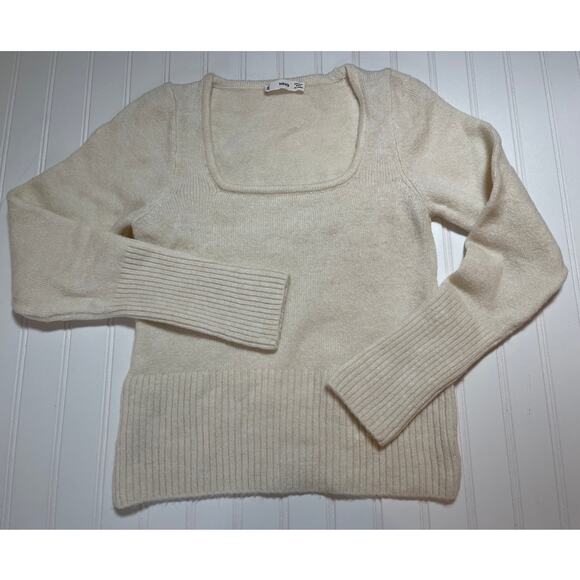 MNG MANGO Square Cream Ivory Neck Long Sleeve Sweater - Size Women's Medium - Picture 1 of 6